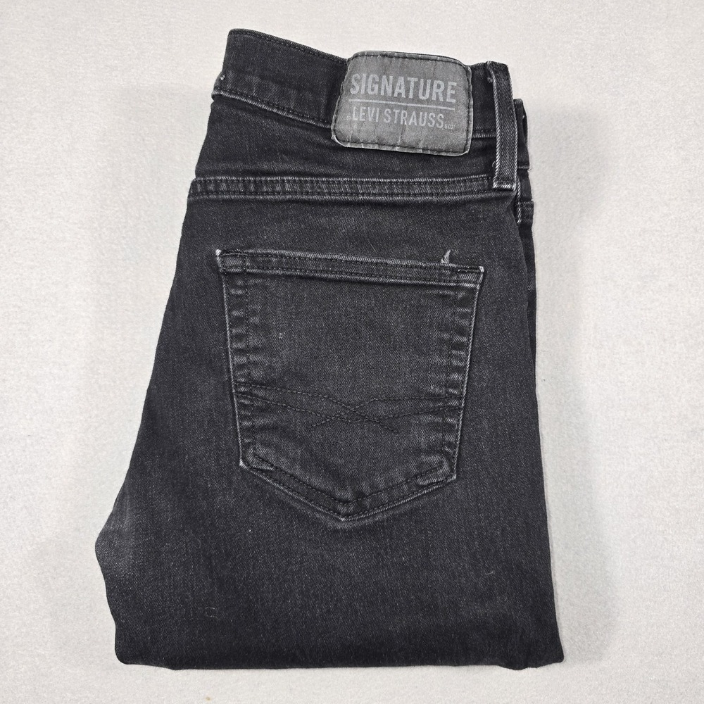 Signature Levi Strauss Mens 29x30 Black Jeans Slim Fit Stretch Denim